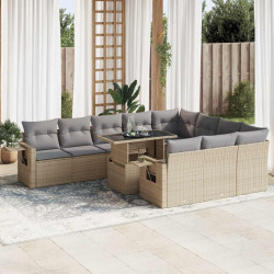 11 Pcs conjunto sofás de jardim c/ almofadões vime PE bege