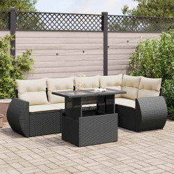 6 Pcs conjunto sofás de jardim c/ almofadões vime PE preto