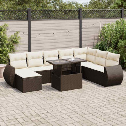 9 Pcs conjunto sofás p/ jardim c/ almofadões vime PE castanho