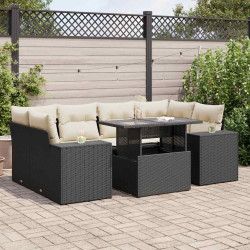 7 Pcs conjunto de sofás p/ jardim c/ almofadões vime PE preto