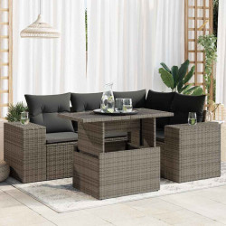 5 Pcs conjunto sofás de jardim c/ almofadões vime PE cinzento