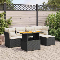 6 Pcs conjunto sofás de jardim c/ almofadões vime PE preto