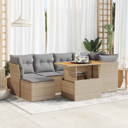 7 Pcs conjunto de sofás p/ jardim com almofadões vime PE bege