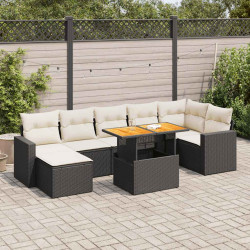 8 Pcs conjunto sofás de jardim com almofadões vime PE preto