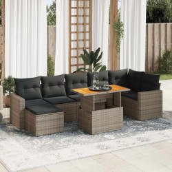 8 Pcs conjunto sofás de jardim c/ almofadões vime PE cinzento