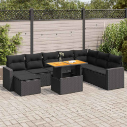 9 Pcs conjunto de sofás p/ jardim c/ almofadões vime PE preto