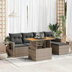 6 Pcs conjunto sofás de jardim com almofadões vime cinzento