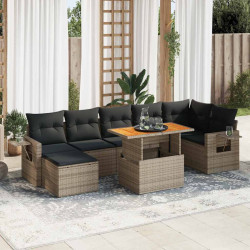 8 Pcs conjunto sofás de jardim c/ almofadões vime PE cinzento