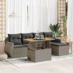 6 Pcs conjunto sofás de jardim com almofadões vime cinzento