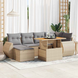 7 Pcs conjunto de sofás p/ jardim com almofadões vime PE bege