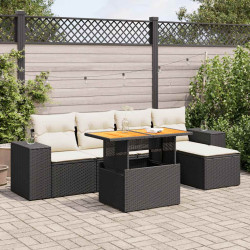 6 Pcs conjunto sofás de jardim c/ almofadões vime PE preto