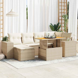 7 Pcs conjunto de sofás p/ jardim com almofadões vime PE bege
