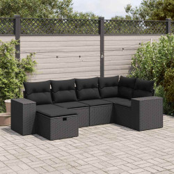6 Pcs conjunto sofás de jardim c/ almofadões vime PE preto