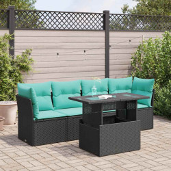 5 Pcs conjunto sofás de jardim com almofadões acácia e vime PE