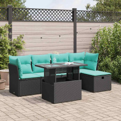 6 Pcs conjunto sofás jardim c/ almofadões vime PE/acácia preto