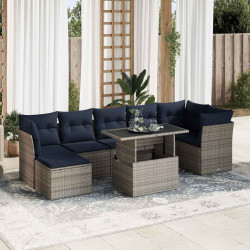 8 Pcs conjunto sofás jardim almofadões vime PE/acácia cinzento