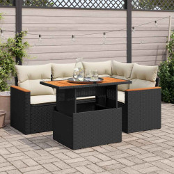 5 Pcs conjunto sofás de jardim com almofadões acácia e vime PE
