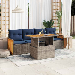 5 Pcs conjunto sofás de jardim c/ almofadões acácia e vime PE