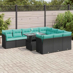 11 Pcs conjunto sofás jardim c/ almofadões vime PE/acácia preto