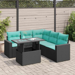 6 Pcs conjunto sofás jardim c/ almofadões vime PE/acácia preto