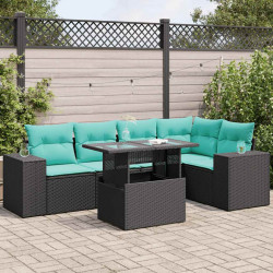 6 Pcs conjunto sofás de jardim com almofadões acácia e vime PE