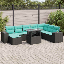 9 Pcs conjunto sofás p/ jardim almofadões vime PE/acácia preto