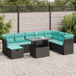 9 Pcs conjunto sofás p/ jardim almofadões vime PE/acácia preto