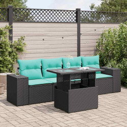 5 Pcs conjunto sofás de jardim com almofadões acácia e vime PE