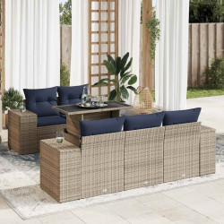 6 Pcs conjunto sofás jardim com almofadões PE/acácia cinzento