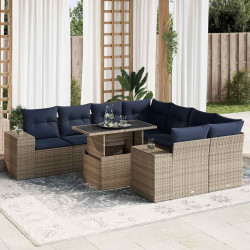 9 Pcs conjunto sofás jardim almofadões vime PE/acácia cinzento