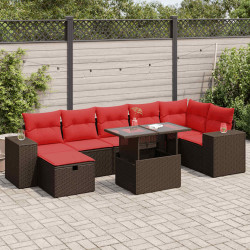 8 Pcs conjunto sofás jardim com almofadões vime PE/acácia preto