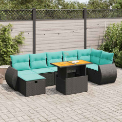 8 Pcs conjunto sofás jardim com almofadões vime PE/acácia preto