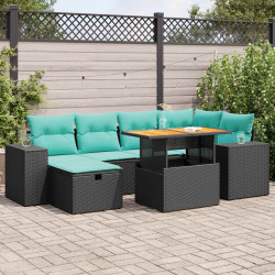 7 Pcs conjunto sofás jardim almofadões vime PE/acácia cinzento