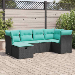 6 Pcs conjunto sofás de jardim c/ almofadões vime PE preto