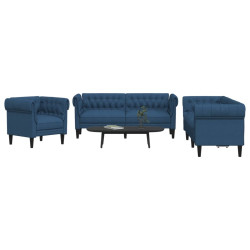 3 Pcs conjunto de sofás tecido azul