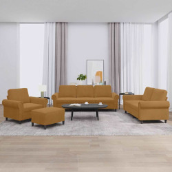 4 Pcs conjunto de sofás com almofadões veludo castanho