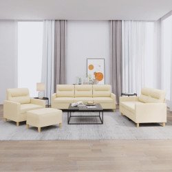 4 Pcs conjunto de sofás com almofadões tecido cor creme