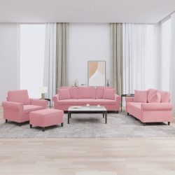 4 Pcs conjunto de sofás com almofadas veludo rosa