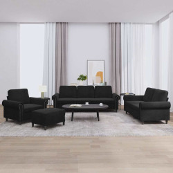 4 Pcs conjunto de sofás com almofadões veludo preto