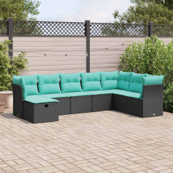 8 Pcs conjunto sofás de jardim com almofadões vime PE preto