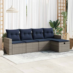 5 Pcs conjunto sofás de jardim c/ almofadões vime PE cinzento