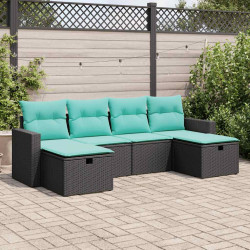 6 Pcs conjunto sofás de jardim c/ almofadões vime PE preto