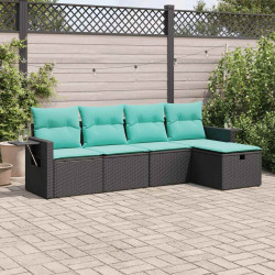 5 Pcs conjunto sofás de jardim com almofadões vime PE preto