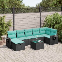 8 Pcs conjunto sofás de jardim com almofadões vime PE preto