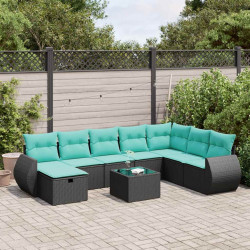 9 Pcs conjunto de sofás p/ jardim c/ almofadões vime PE preto