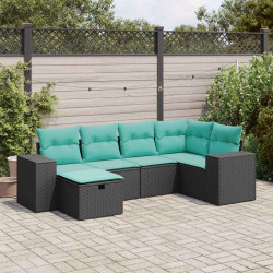 6 Pcs conjunto sofás de jardim c/ almofadões vime PE preto