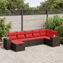 7 Pcs conjunto de sofás jardim c/ almofadões vime PE castanho