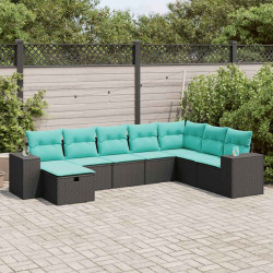 8 Pcs conjunto sofás de jardim com almofadões vime PE preto