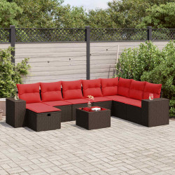 9 Pcs conjunto sofás p/ jardim c/ almofadões vime PE castanho