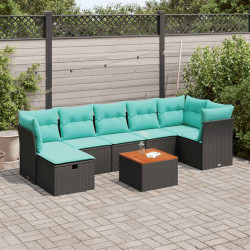 8 Pcs conjunto sofás de jardim com almofadões vime PE preto